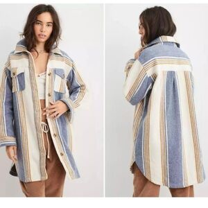 Aerie Striped Blue and White Women's Cozy Jacket
